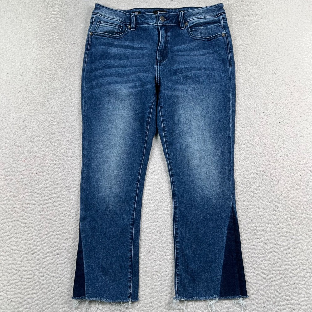 Miss Me Jeans Womens 31 *29 Crop Slim Bootcut Raw Hem Boho Denim Blue Two-Tone
